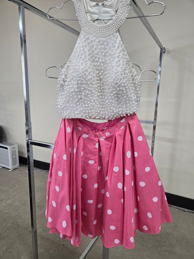 Sherry Hill 2 Piece Beaded Cream and Pink Formal Dress
