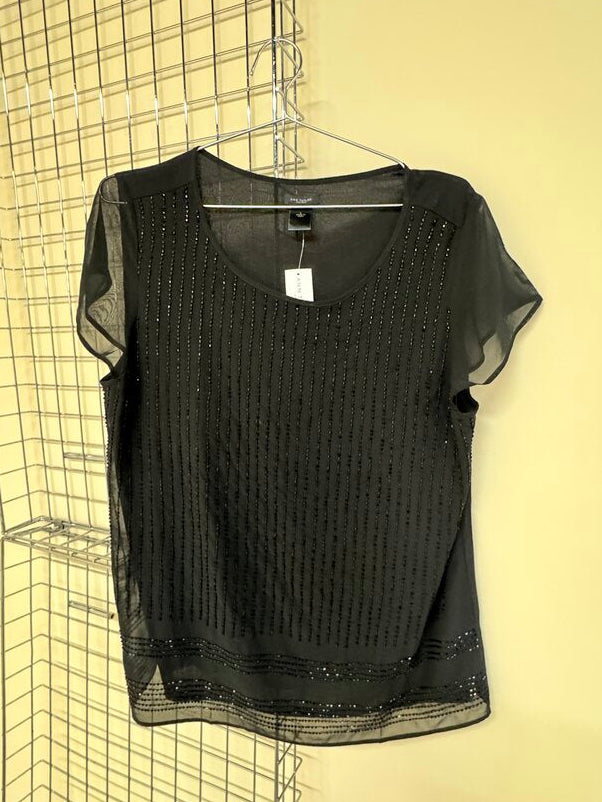 Ann Taylor Short Sleeve Black Blouse sz L