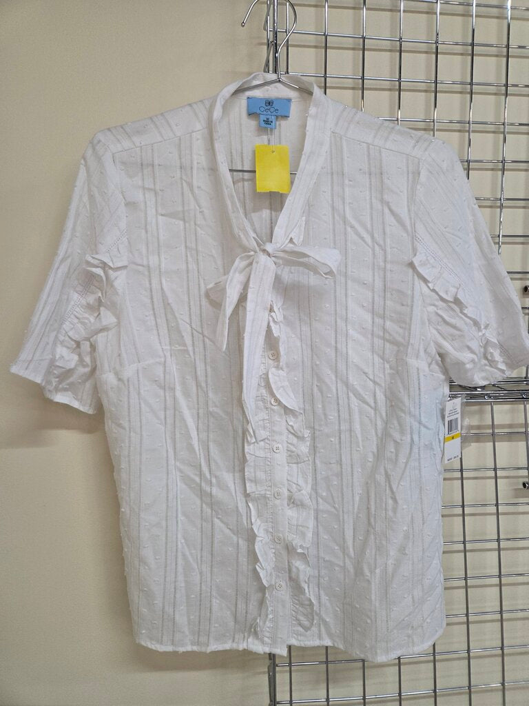 CeCe S/S Flockd Button Ruffle Shirt