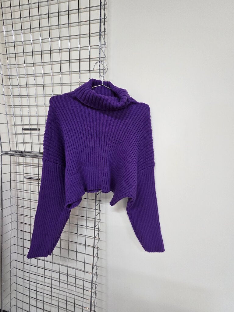 Women's Purple Crop Turtleneck Sweater