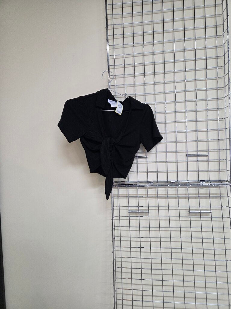 Girl's Black Tie Front Short Sleeve Top
