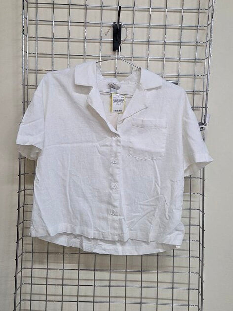 Women's White Button Up Short Sleeve Shirt XS