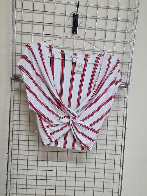 Women's Red & White Striped Blouse sz M