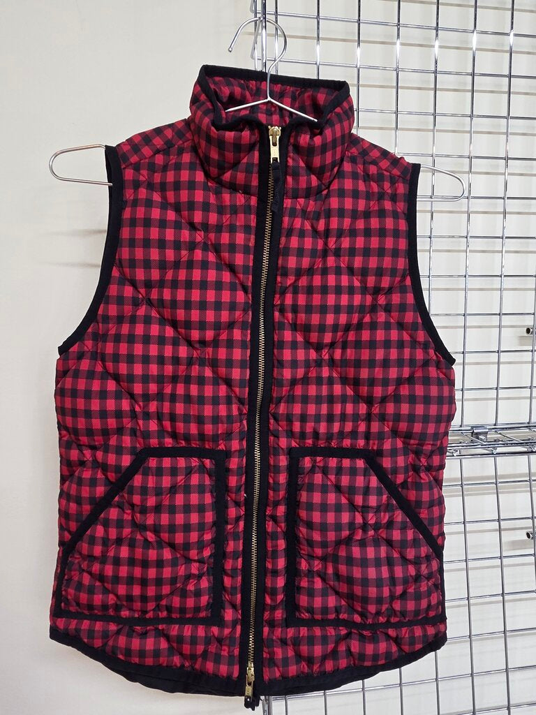 J.Crew Red & Black Checkered Quilted Vest XXS