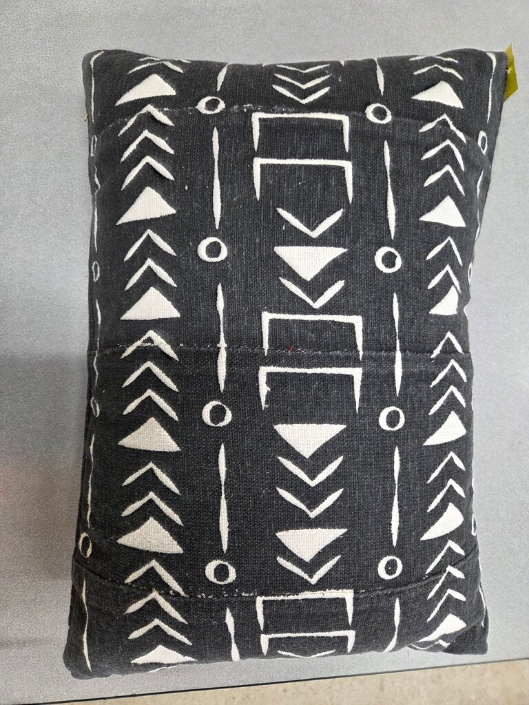 BoHo Chic Style Bed/Couch Pillow Cream and Black Print 12"x19"