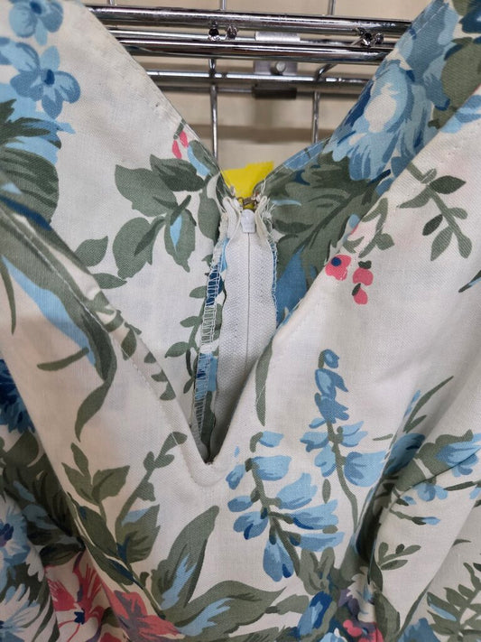 Vintage Floral Sweetheart Neckline Puff Sleeve Drop Waist Fitted Bodice sz 7/8