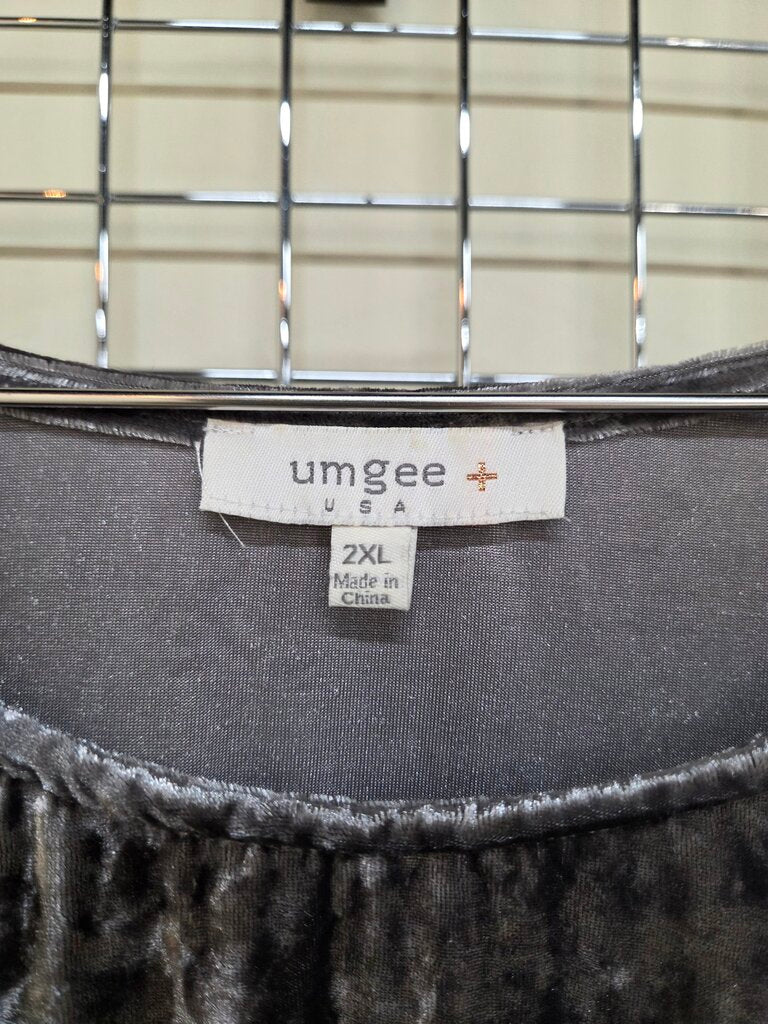 Umgee Grey Velvet Bell Short Sleeve Shirt 2XL