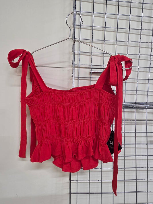 NWT 'Allie Rose' Rouched Bodice,Ruffled Bottom, Shoulder Ties Summer Top