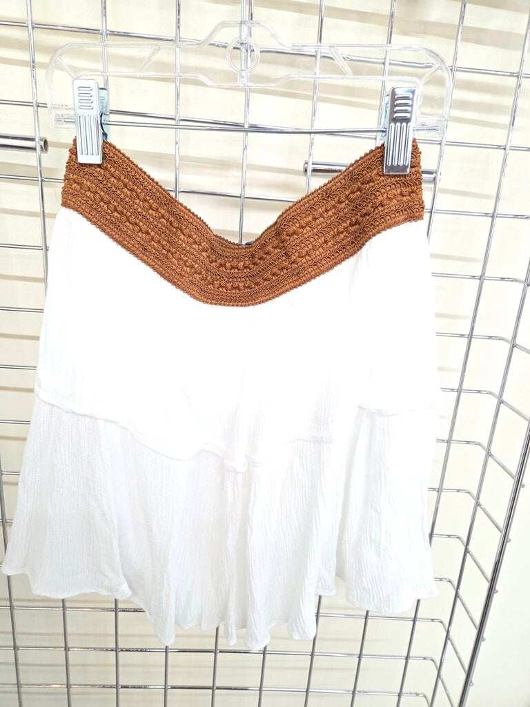 Girls White Rayon Skirt w/ Brown Waistband L14