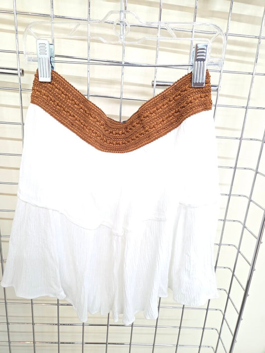 Girls White Rayon Skirt w/ Brown Waistband L14