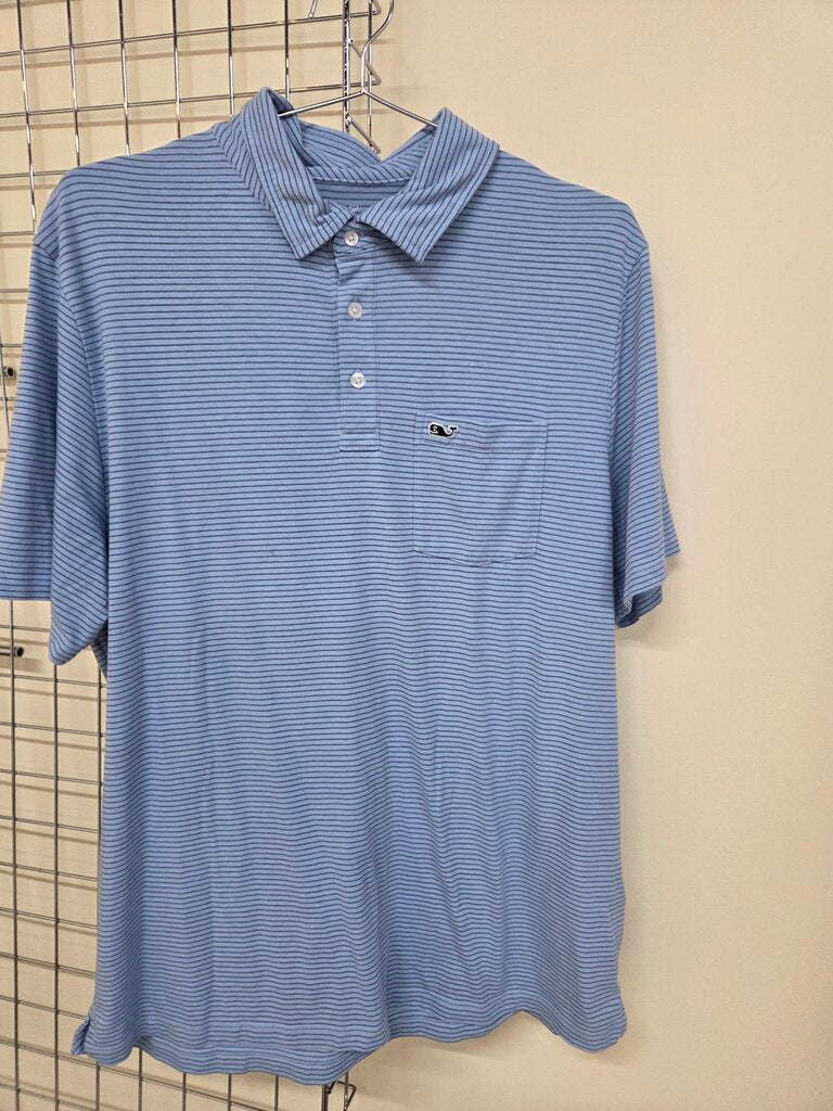 Mens Vineyard Vines Blue Striped Short Sleeve Polo sz L
