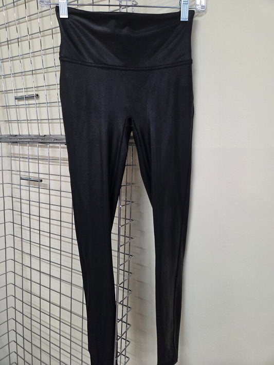 Women Black faux leather leggings by Spanx