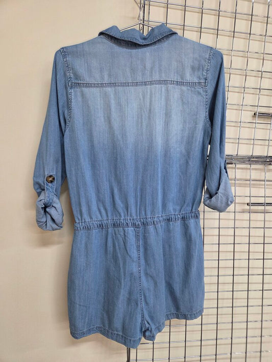 Women's light wash denim button up Blue Jean romper VNT