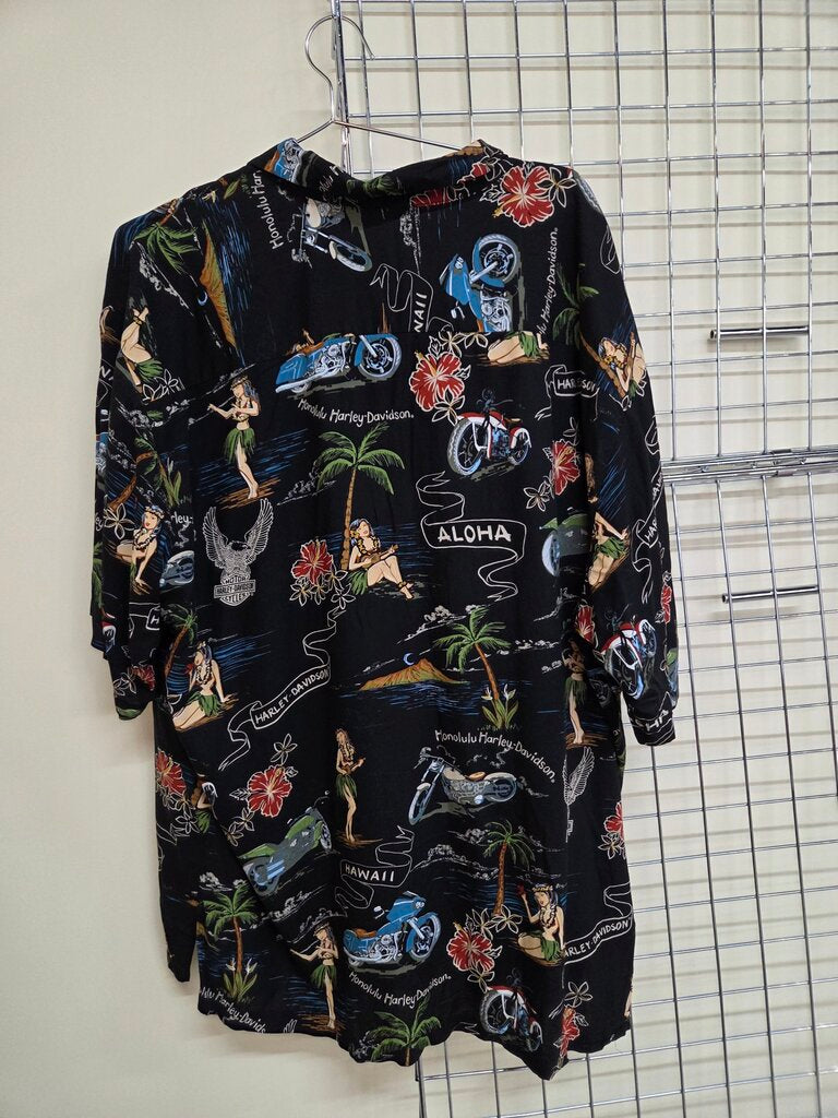 Mens Harley Davidson Honolulu Hawaii tropical button down shirt VNT