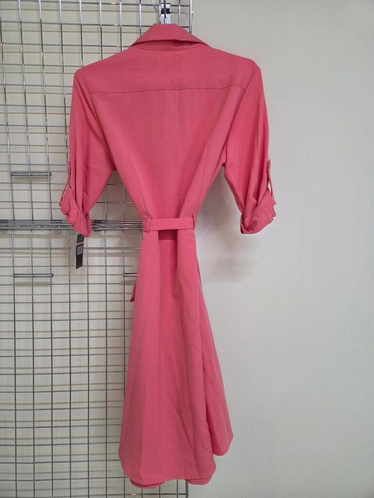 NWT Ladies Sharagano Button Up and Belted Peach Dress