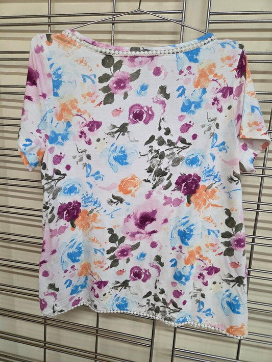 Chico's decorative neck short sleeve top sz M