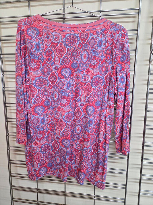 Talbots pink & purple Paisley v neck top sz L