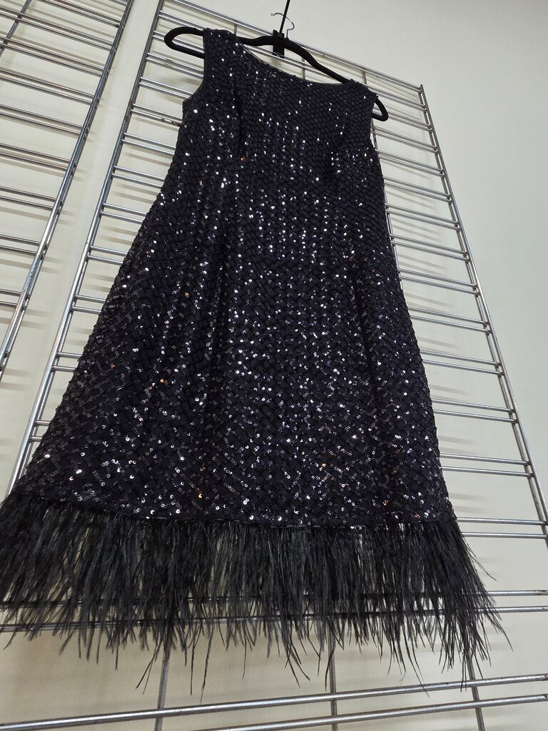 Adrianna Papell Sequened Sleeveless Cocktail Dressw/Feathers