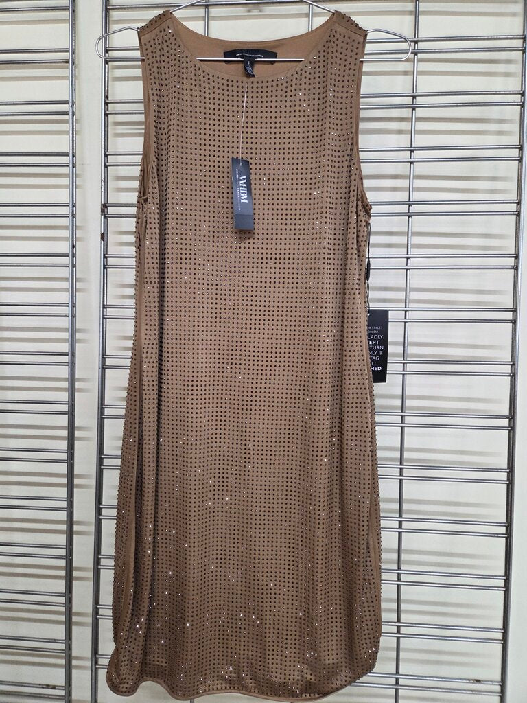 NWT Sleeveless,Boat - Neck Camel Rhinestone Sheath Dress