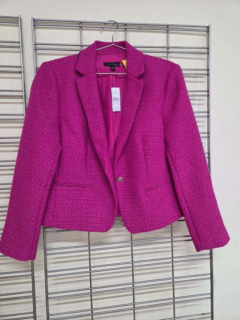 NWT Fuscia Ann Taylor Textured Blazer Notched Collar
