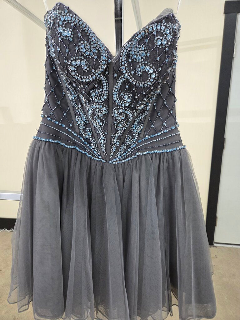 Sherry Hill Strapless Beaded Bodice Tulle Formal Dress