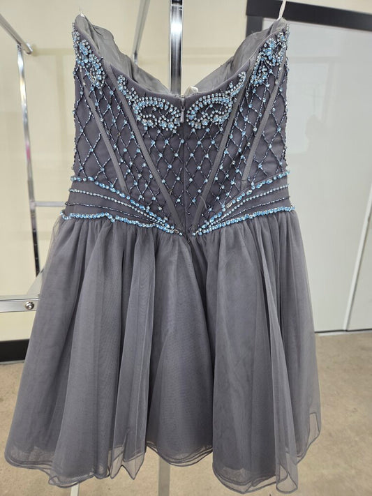 Sherry Hill Strapless Beaded Bodice Tulle Formal Dress