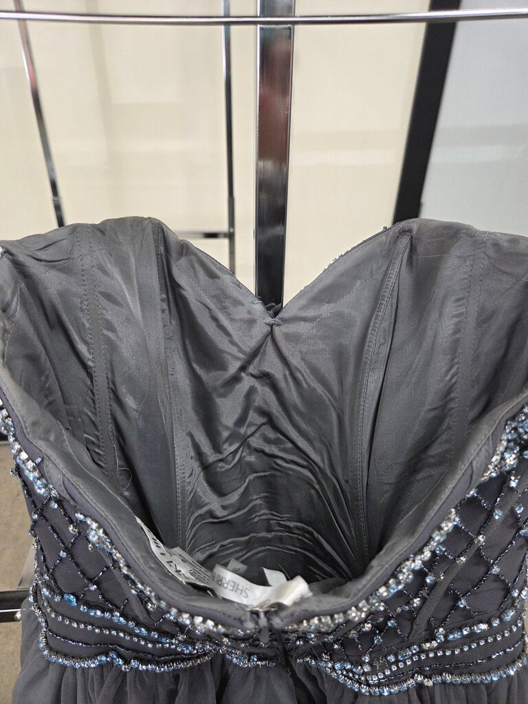 Sherry Hill Strapless Beaded Bodice Tulle Formal Dress
