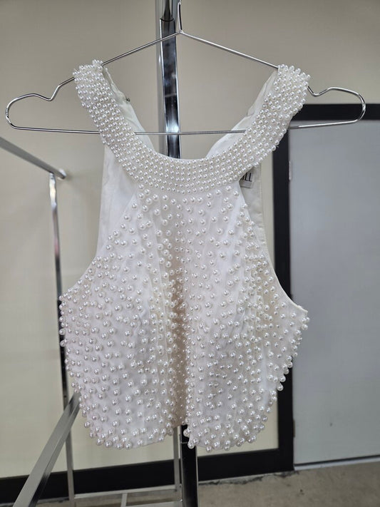Sherry Hill 2 Piece Beaded Cream and Pink Formal Dress