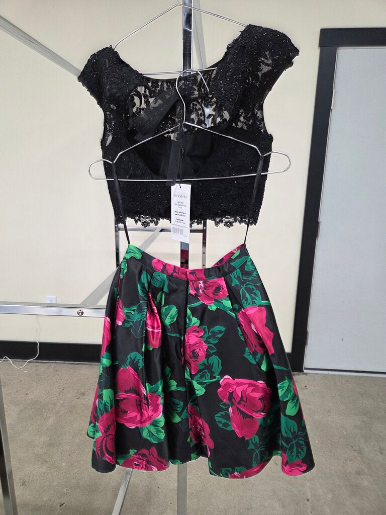 Sherry Hill 2 Piece Beaded Top w/ Tulle Floral Skirt Formal