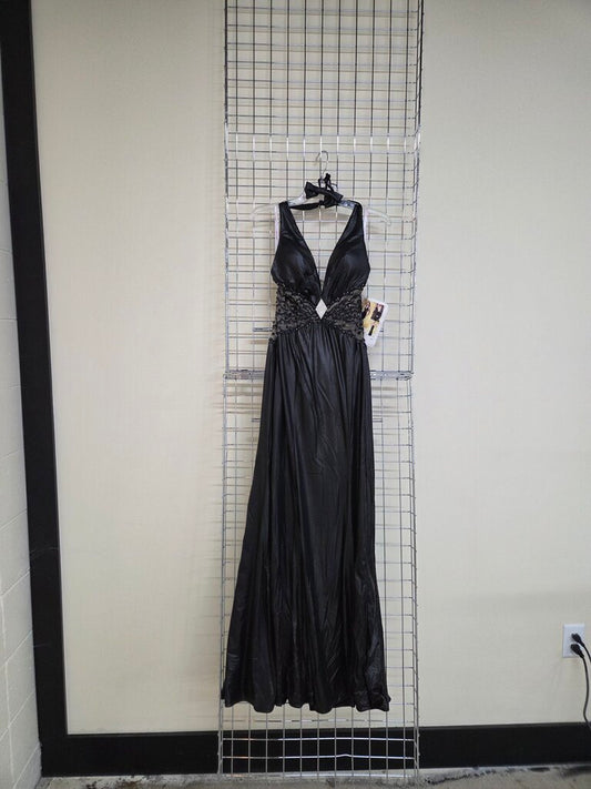Mary's by P.C. Mary's Inc. Black Leather Look Formal Dress