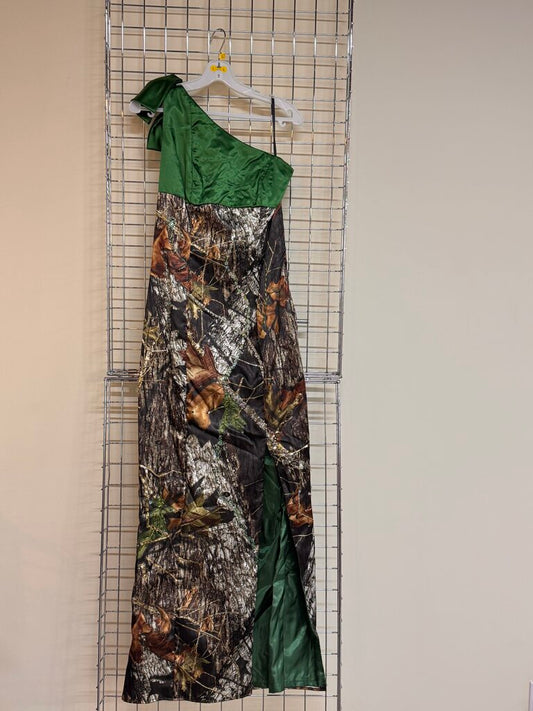 LONG SATIN CAMO FORMAL DRESS