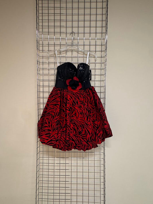 Xcite Zebra Print Black and Red Short Formal Dress