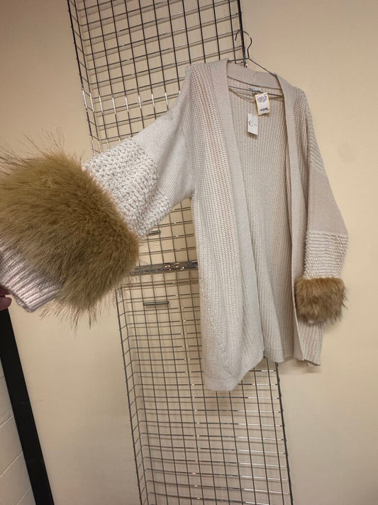 Fur cuff cardigan sweater