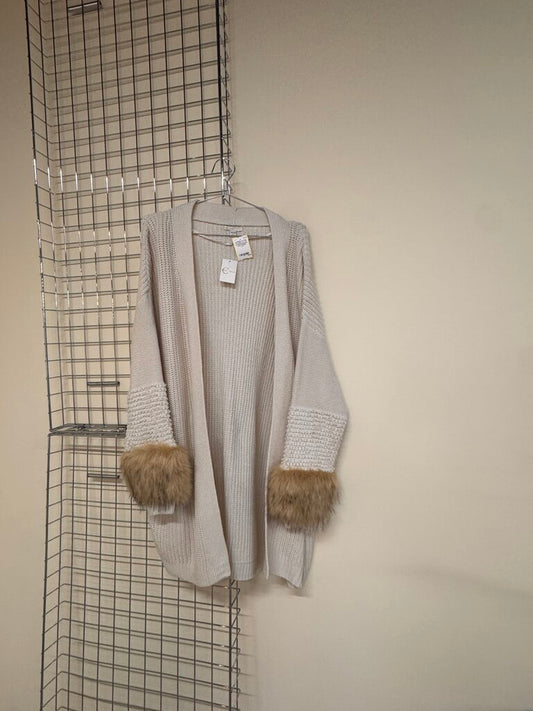 Fur cuff cardigan sweater