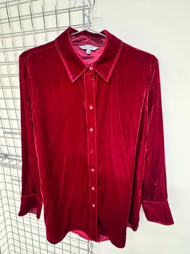 Long Velvet Button Up Shirt sz L