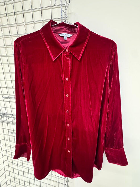 Long Velvet Button Up Shirt sz L