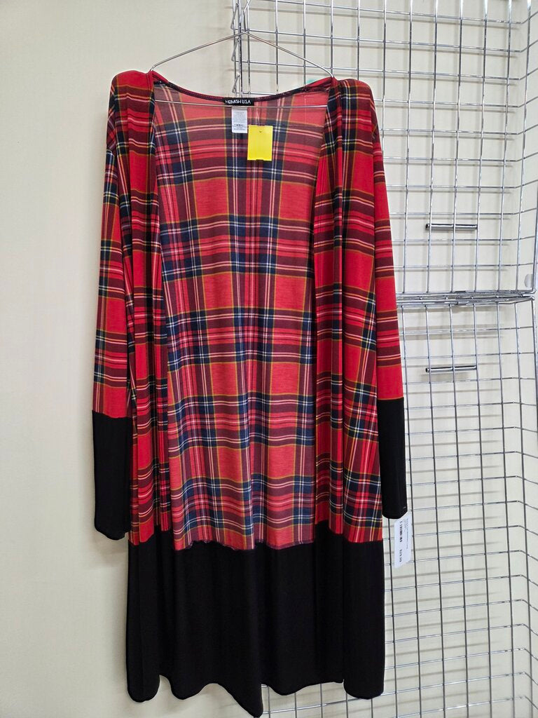 Long Red Plaid Long Cardigan