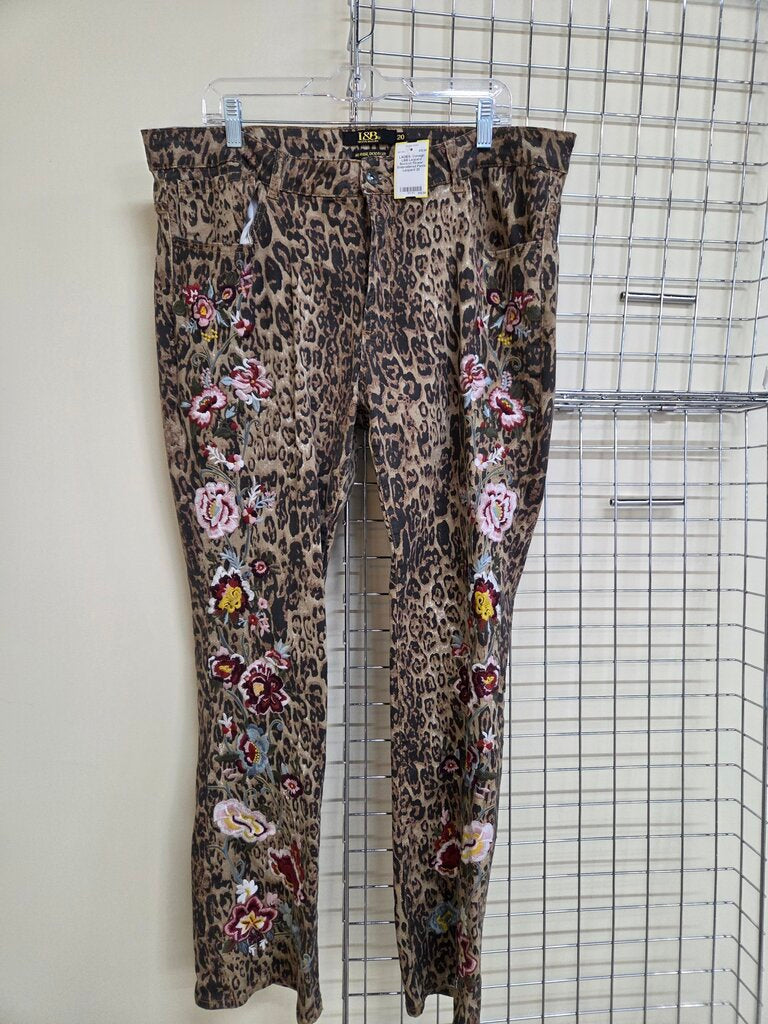 Leopard Bootcut Flower Embroidered Pants