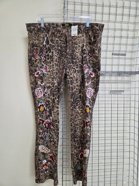 Leopard Bootcut Flower Embroidered Pants