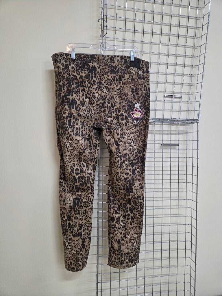 Leopard Bootcut Flower Embroidered Pants
