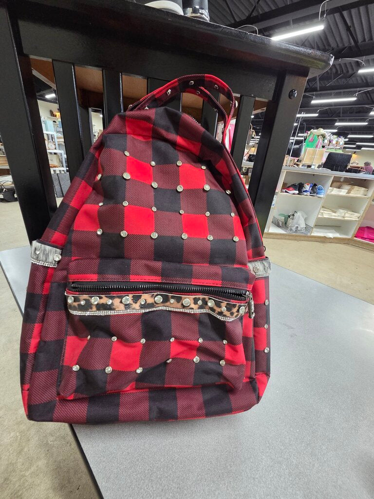 Rhinestone Red/Black Checkered Backpack