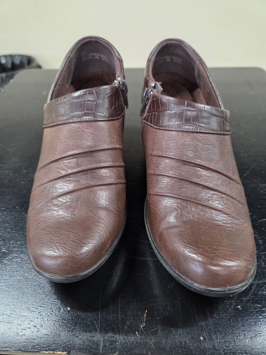 'Easy Street' (Comfort Wave) Brown Slip-on Shoes, w/ side Zipper 8M