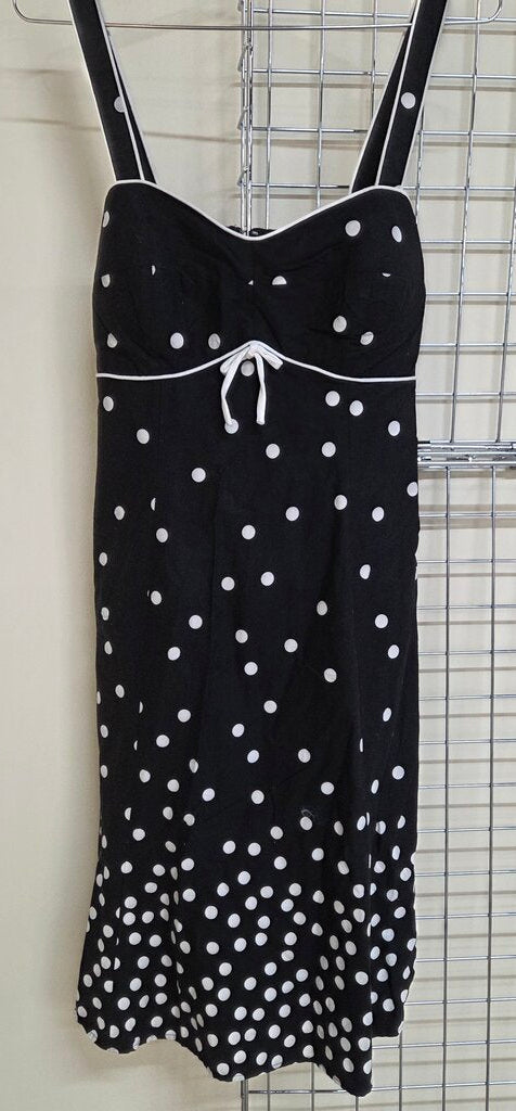R&K Originals Cotton Dress Blk w/White Polka Dots