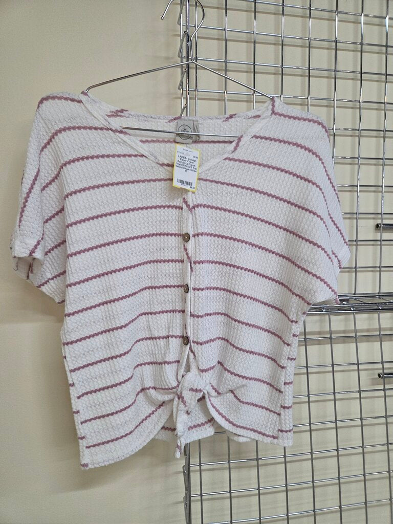 'Paper Crane' Button Up Tie-at-Waist Knit S/S Top