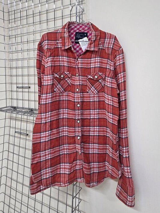 American Eagle Pearl Snap Long Sleeve Button Up sz 10