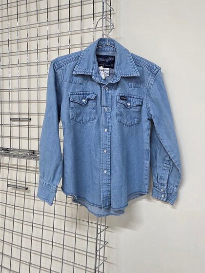 Kid's Wrangler Pearl Snap Long Sleeve Button Up Shirt 7/8