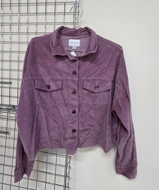 American Eagle Crop Corduroy Button Up Shirt sz M