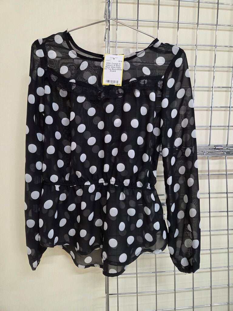 D-Signed L/S Sheer Black White Polka Dot Top