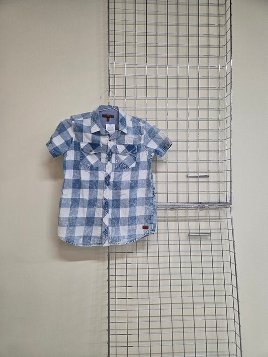 Boy's Blue & White Checkered Short Sleeve Button Up