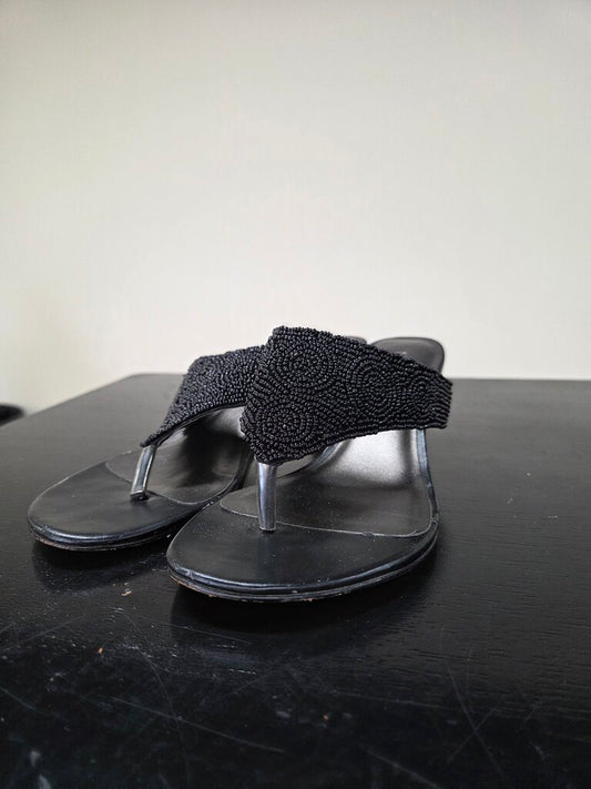 Chico's Beaded Flip Flop Sandal Kitten Heel